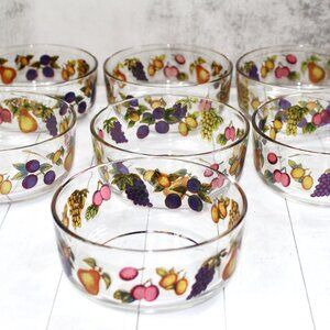 Italian Clear Glass Fruit Bowls - Fruit Motif - Cerve Dessert Size Set of 7